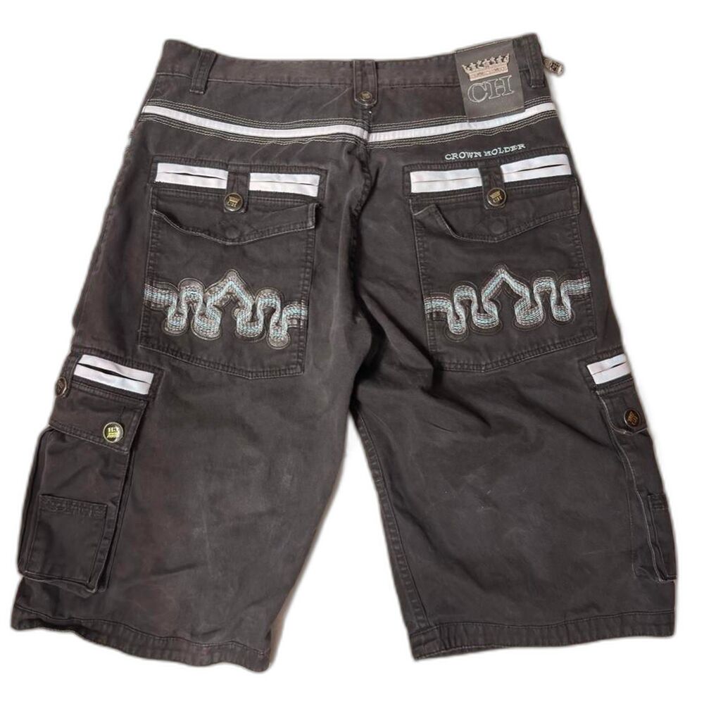 Crown Holder Embroidered Cargo Shorts - Charcoal - 36 (2007-2010)